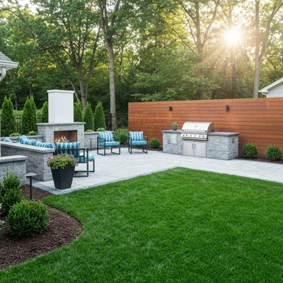 Beautiful backyard with hardscaping