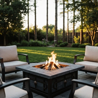 Fire pit in a backyard setting