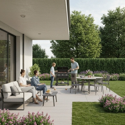 Lifestyle image of a family enjoying their patio space