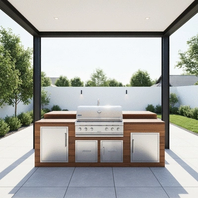 Outdoor kitchen setup in a backyard