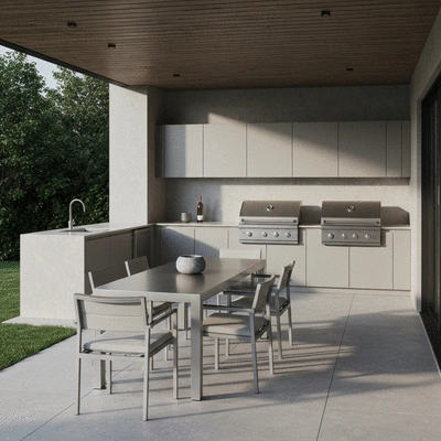 Stylish outdoor kitchen design with furniture