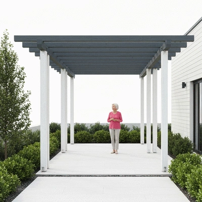 User enjoying their outdoor space with a pergola