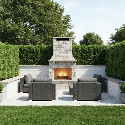 Cozy outdoor fireplace setup in a backyard