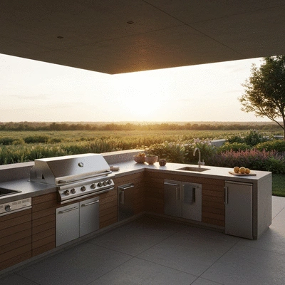 Outdoor kitchen setup in a beautiful landscape
