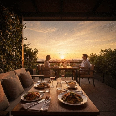 Beautiful sunset dining on a patio
