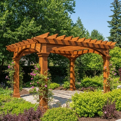 Beautiful custom wood pergola in a garden setting