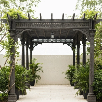 Beautiful outdoor pergola setup ready for monsoon