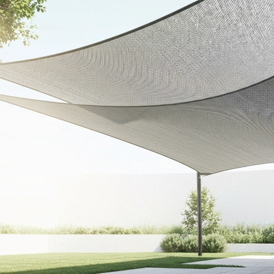 Shade sail in a backyard