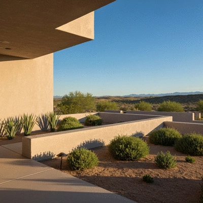 Outdoor living space with desert aesthetic