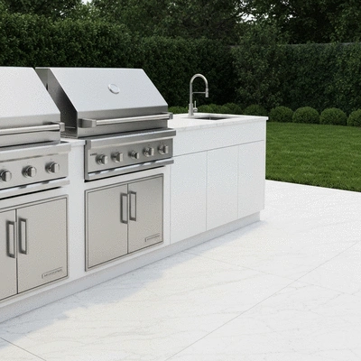Modern outdoor kitchen setup in luxury backyard