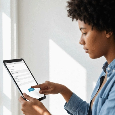 User submitting online form on tablet