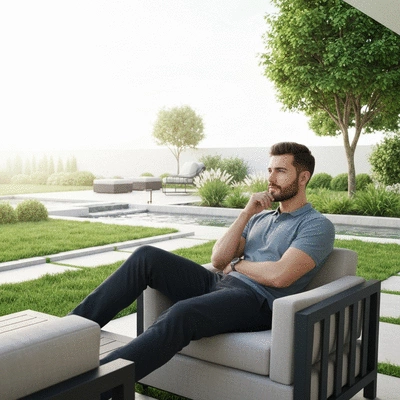 User enjoying a beautifully remodeled backyard