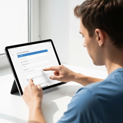 User submitting online form on tablet