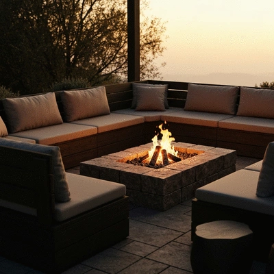 Cozy outdoor fire pit setup with seating