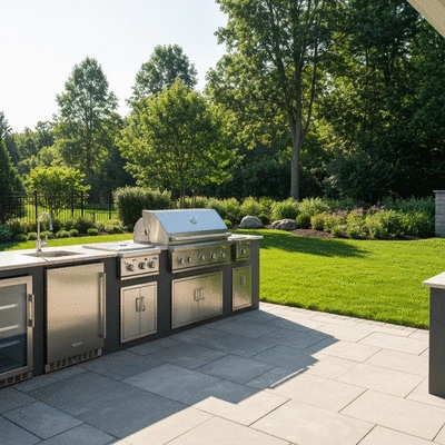 Custom outdoor kitchen in a backyard