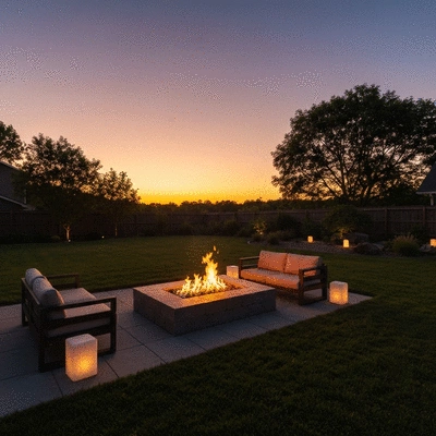 Fire pit setup in a backyard