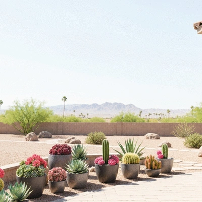 Beautiful desert backyard with landscaping