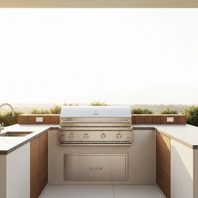 Stylish outdoor kitchen with built-in grill