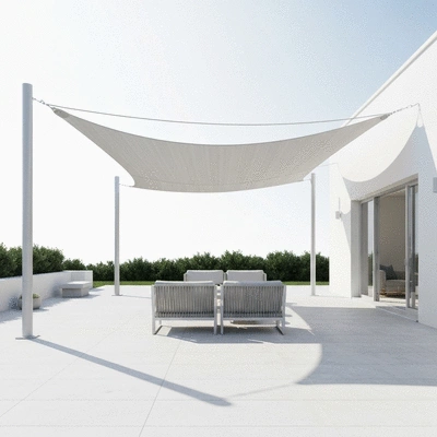 Outdoor living space with shade structure