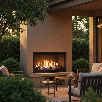 Gas fireplace in a cozy outdoor setting
