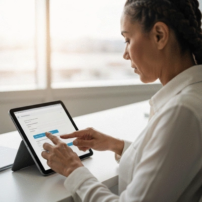 User submitting online form on tablet