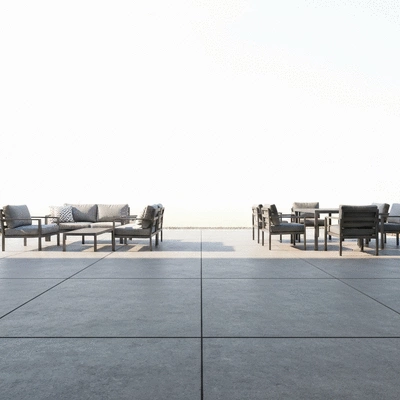 Concrete patio with furniture