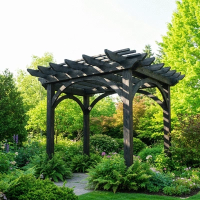 Beautifully designed pergola in a lush garden setting