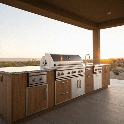 Outdoor kitchen setup in a desert climate
