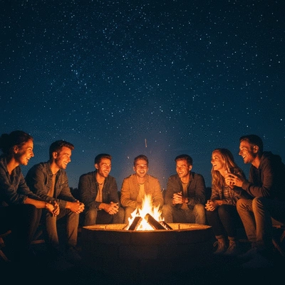 Cozy fire pit gathering with friends