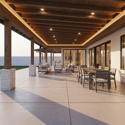 Covered patio in an outdoor living space