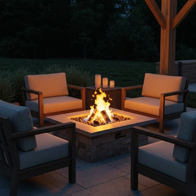Cozy outdoor fire pit setup with seating