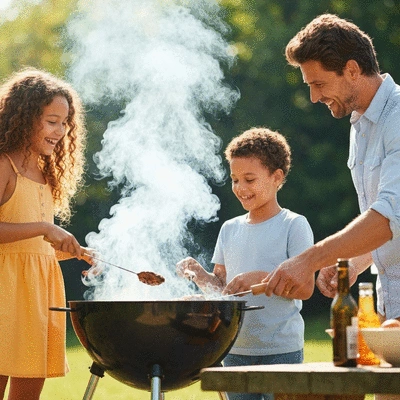 Family enjoying outdoor cooking