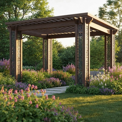 Custom pergola in a beautiful outdoor setting