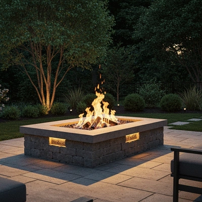 Beautifully designed fire pit in a backyard setting