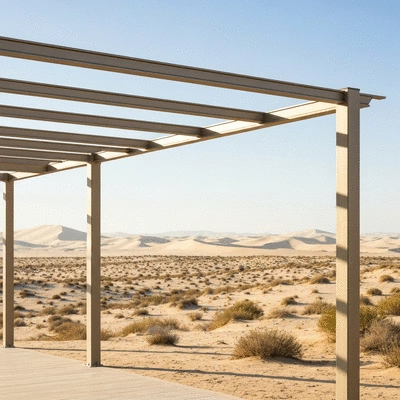 Aluminum pergola in a desert setting