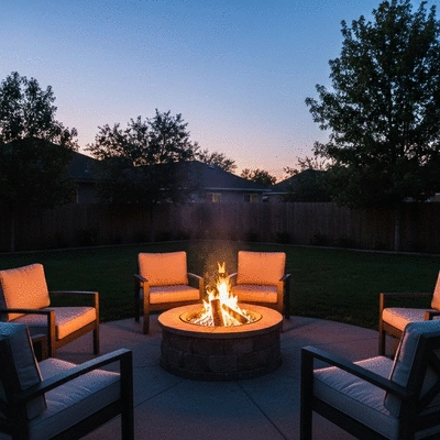 Fire pit in a backyard setting