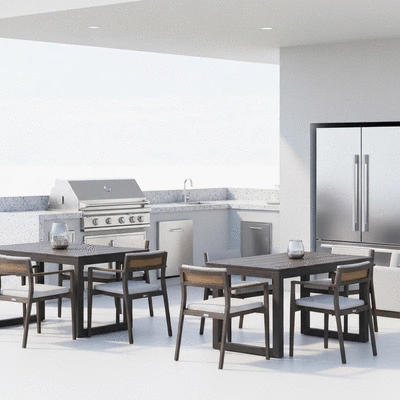 Stylish outdoor kitchen setup with seating