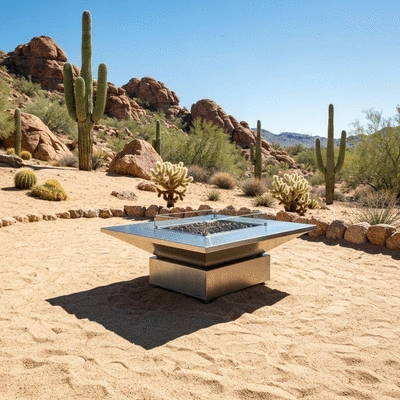 Stylish fire pit design in a desert landscape