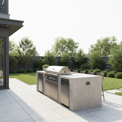 BBQ island in backyard setting