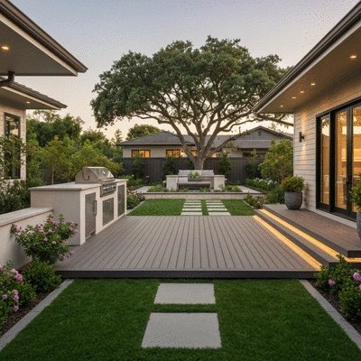 Backyard transformation showcasing outdoor features