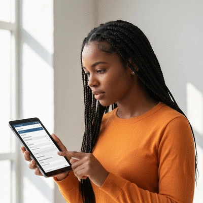 User submitting online form on tablet