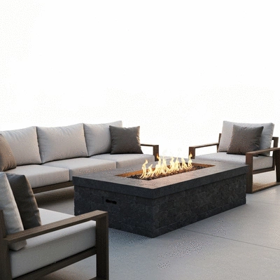 A beautifully designed fire pit surrounded by comfortable seating in a backyard setting