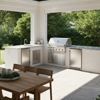 Outdoor kitchen setup in a backyard