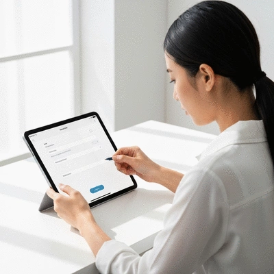 User submitting online form on tablet