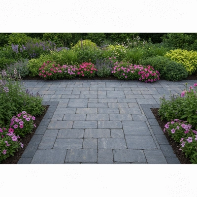 Beautifully arranged patio pavers in a garden setting