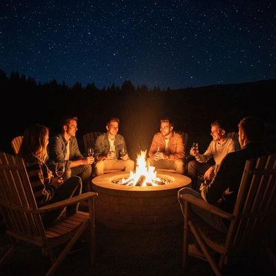 Cozy outdoor gathering around fire
