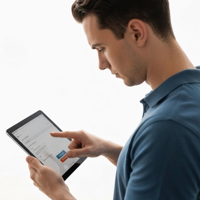 User submitting online form on tablet